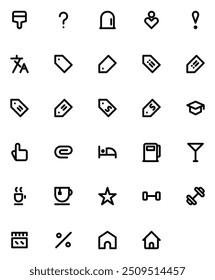 Interface de usuário simples e clara para as necessidades de ícones em aplicativos ou Web ou algo mais com linhas e estilos arredondados em 24 px