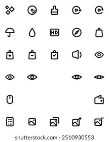 Simple and clear UI for the needs of icons in applications or web or something else with lines and rounded styles in 24 px