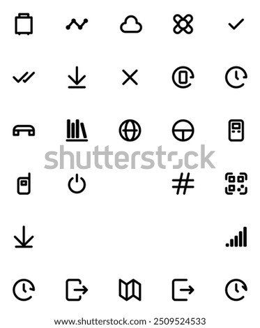 Simple and clear UI for the needs of icons in applications or web or something else with lines and rounded styles in 24 px