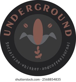 Simple and Clear Underground. A minimalist circular logosymbolizing a refined blend of social connection and lifestyle, designed in a vector format for branding wine, whiskey, and coffee businesses