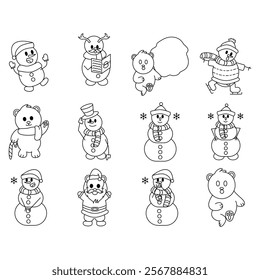 Simple and clear various icons for the needs everything. There are snowman shocked snowman, reading the news, running from a giant snowball,ice skiing, happy smiling snowman, sees snowflakes falling