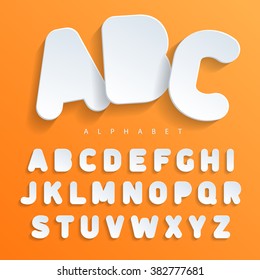 Simple and clear white font, with rounded corners and flat shape. It allows colorfully decorate posters, banners and cards. Vector Illuctration