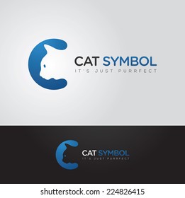 Simple and clever vector graphic Cat and C letter symbol with sample text