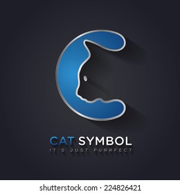 Simple and clever vector graphic Cat and C letter symbol with sample text