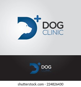 Simple and clever vector graphic Dog and D letter symbol with sample text