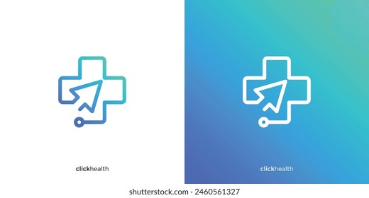 Simple Click Health Logo. Cross Health with Click Symbol, Online Clinic or Hospital Drug Store Logo and Others.