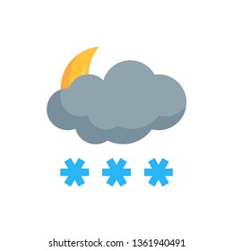 Simple climate icon in flat style. Vector meteo pictogram of a night snowing weather.
