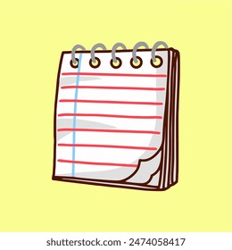 Clipart sencillo de un bloc de notas con encuadernación en espiral y papel forrado, ideal para proyectos educativos y relacionados con la oficina.