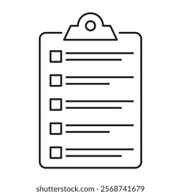 Simple clipboard with checkboxes and lined text. Perfect for task lists, organization, office projects, and productivity designs for business or academic purposes.