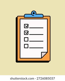 Lista de verificação simples da área de transferência com marcas de seleção que representam tarefas e listas de tarefas pendentes. Estilo vetor plano limpo desenho animado adequado para os conceitos de produtividade, planejamento, escritório e gerenciamento.