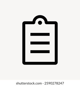 Simple clipboard icon with a minimalist design. The clipboard features a classic shape. Ideal for representing notes, tasks, or lists in digital formats. User interface icon vector.