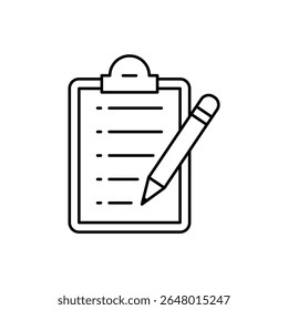 Simple clipboard icon with a pencil, representing tasks, checklists, notes, or surveys.