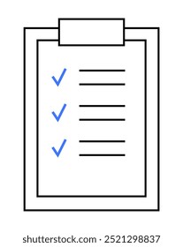 A simple clipboard with a paper displaying a checklist of five tasks, with three of them marked as completed. Ideal for productivity, organization, task tracking, work management, and planning