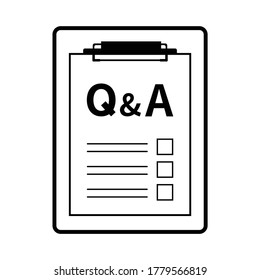 A simple clipboard. Questionnaire, Q&A, and black and white line drawings.