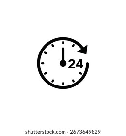 Eine einfache Uhr mit 24-Stunden-Schild und Pfeil. Es kann verwendet werden, um Zeit, Frist, Zeitplan, Zeitgeber, Alarm, Termin, Kalender, Zähler und mehr darzustellen.