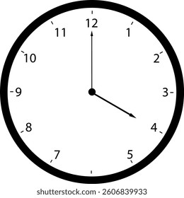 A simple clock face with numerals.  A circular clock shows black Arabic numerals (1-12) evenly spaced around its perimeter.  Simple black hour and minute hands point to a specific time. Clock face.