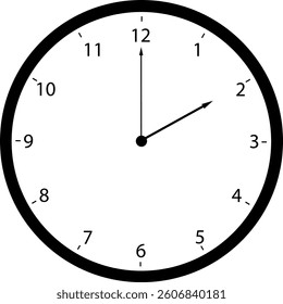A simple clock face with numerals.  A circular clock shows black Arabic numerals (1-12) evenly spaced around its perimeter.  Simple black hour and minute hands point to a specific time. Clock face.