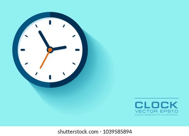Simple Clock in flat style. Watch on blue background. 