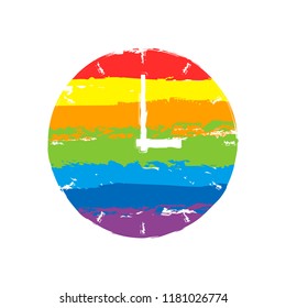 Simple clock icon. Drawing sign with LGBT style, seven colors of rainbow (red, orange, yellow, green, blue, indigo, violet