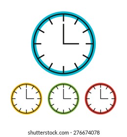 Simple clock icon in four variants. Vector illustration