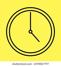 simple clock icon, line vector isolated on yellow background. trendy and modern design