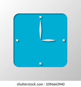 Simple clock icon. Paper design. Cutted symbol with shadow