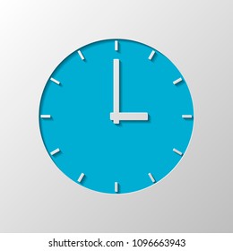 Simple clock icon. Paper design. Cutted symbol with shadow