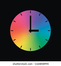Simple clock icon. Rainbow color and dark background