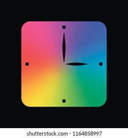 Simple clock icon. Rainbow color and dark background