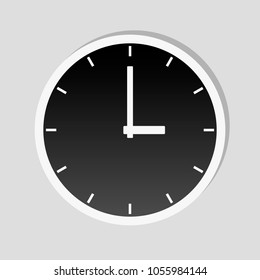 Simple clock icon. Sticker style with white border and simple shadow on gray background