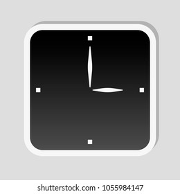 Simple clock icon. Sticker style with white border and simple shadow on gray background