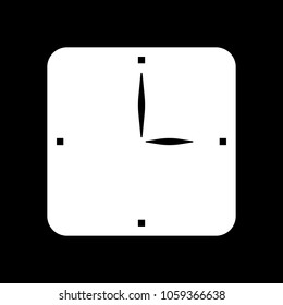 Simple clock icon. White icon on black background. Inversion