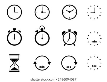 Simple clock, stopwatch and timer icon set