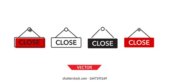 Icono de cierre simple en fondo blanco 4 tipos como contorno, negro, color, contorno y color. Ilustración vectorial.