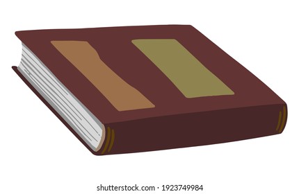 Simple closed book. Sign of library, reading. Hand drawn vector illustration. Cartoon style clipart isolated on white background. Colored single element for design, print, sticker, card, logo, decor.
