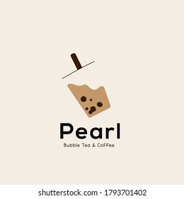 Simple closure Pearl bubble tea logo design template idea