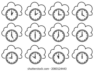  Simple cloud with alarm clock , Cloud computing time.Timer with cloud outline