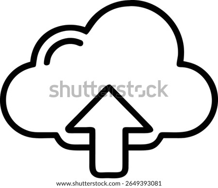 A simple cloud with up arrow, depicting uploading to the cloud, in a clean and modern line art style