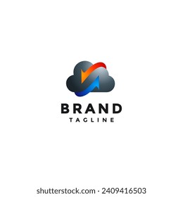 Simple Cloud Icon With Two Arrows Logo Design. Two Arrows Circling a Cloud Logo Design.