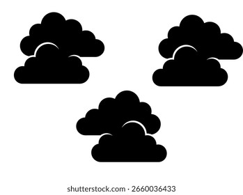 Elementos de diseño simples de la nube Negro y verde azulado para el Sitio web o el App. Iconos negros de la nube en el elemento blanco del diseño del App del Clima del fondo.