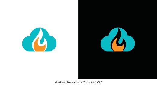 Simple Cloud Lake Sea Shark Logo Design Vector Template. 