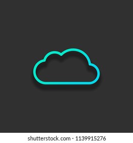 Simple cloud. Linear symbol with thin outline. Colorful logo concept with soft shadow on dark background. Icon color of azure ocean