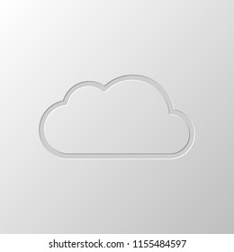 Simple cloud. Linear symbol with thin outline. Paper design. Cutted symbol. Pitted style