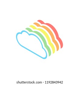 Simple cloud. Linear symbol with thin outline. Stack of colorful isometric icons on white background