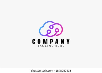 Simple Cloud Logo. Blue Linear Shape Cloud Computing isolated on Double Background. Usable for Business and Technology Logos. Flat Vector Logo Design Template Element.