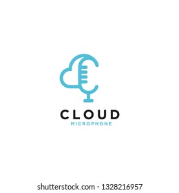Simple cloud logo and microphone, initial C. linear style vector design. - Vector