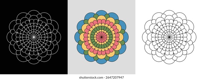 Mandala de nuvem simples com formas suaves e acentos arejados brilhantes para decoração serena.