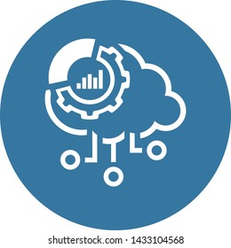 Simple Cloud Perfomance Vector Line Icon with Gear Wheel and Graphs.