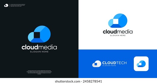 Simple cloud tech computing database server logo design.