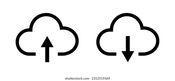 Simple cloud upload and cloud download icon set. Vector.